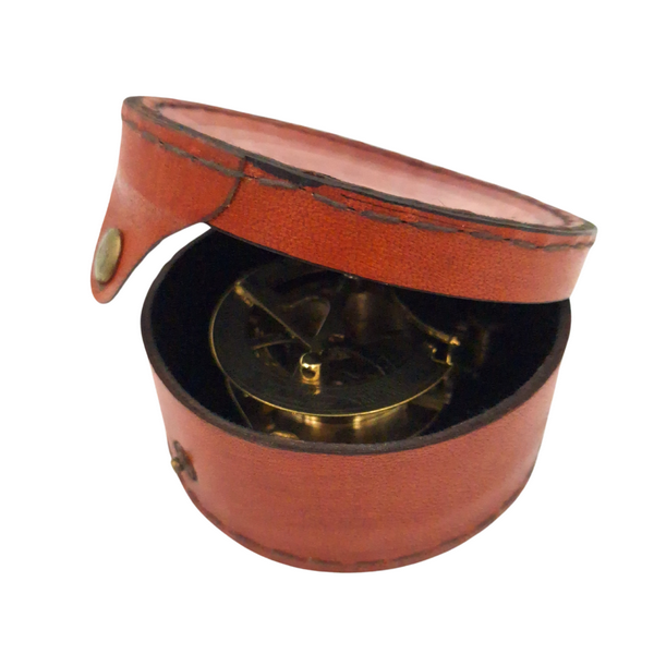 Brass Compass and Sundial in a Leather Case - SUN023F