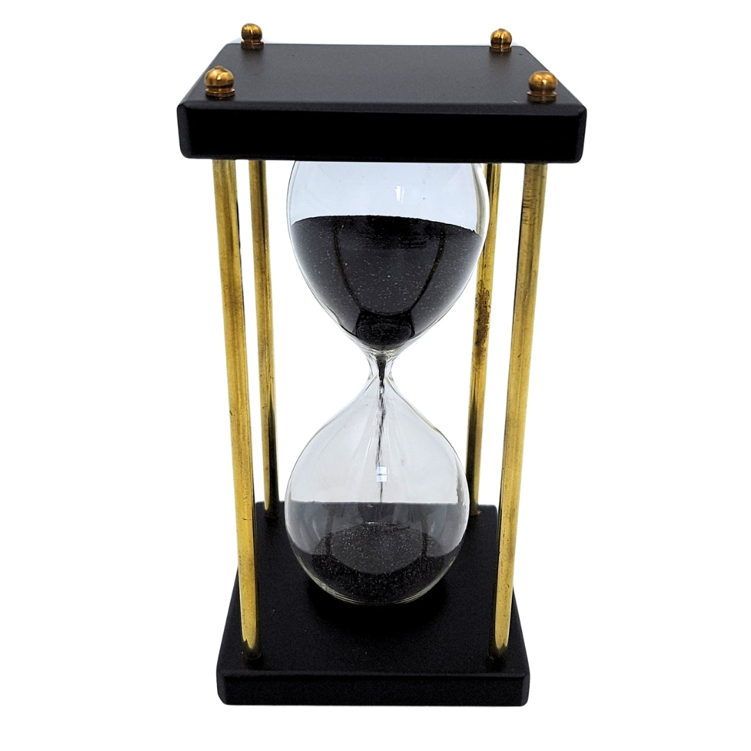 Brass-and-Wooden Hourglass 5 minutes – Black Sand – Elegant Retro Decoration - STRS