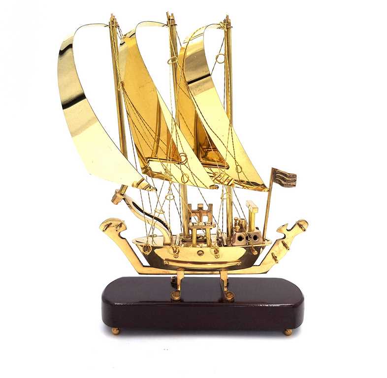 Brass Ship on a Wooden Base - 30cm - N-3615A