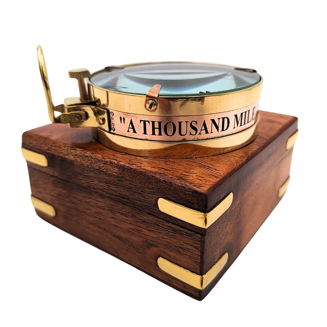Brass Map Reader Compass in a Retro Wooden Box - NC1087