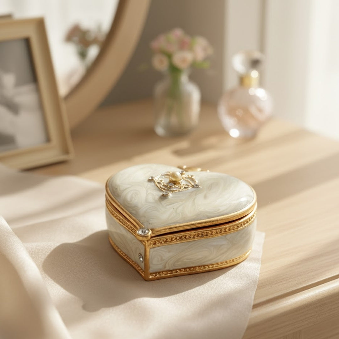 Exclusive Heart Jewelry Trinket Box with Crystals - B0767-06WH