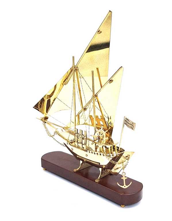 Brass Ship on a Wooden Base 43cm - N-4453