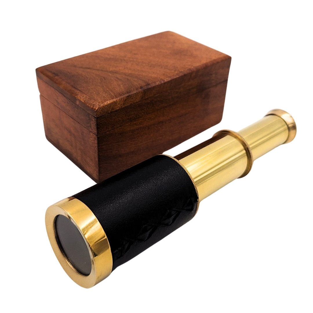 Retro Brass Spyglass in a Wooden Box - NC 1111