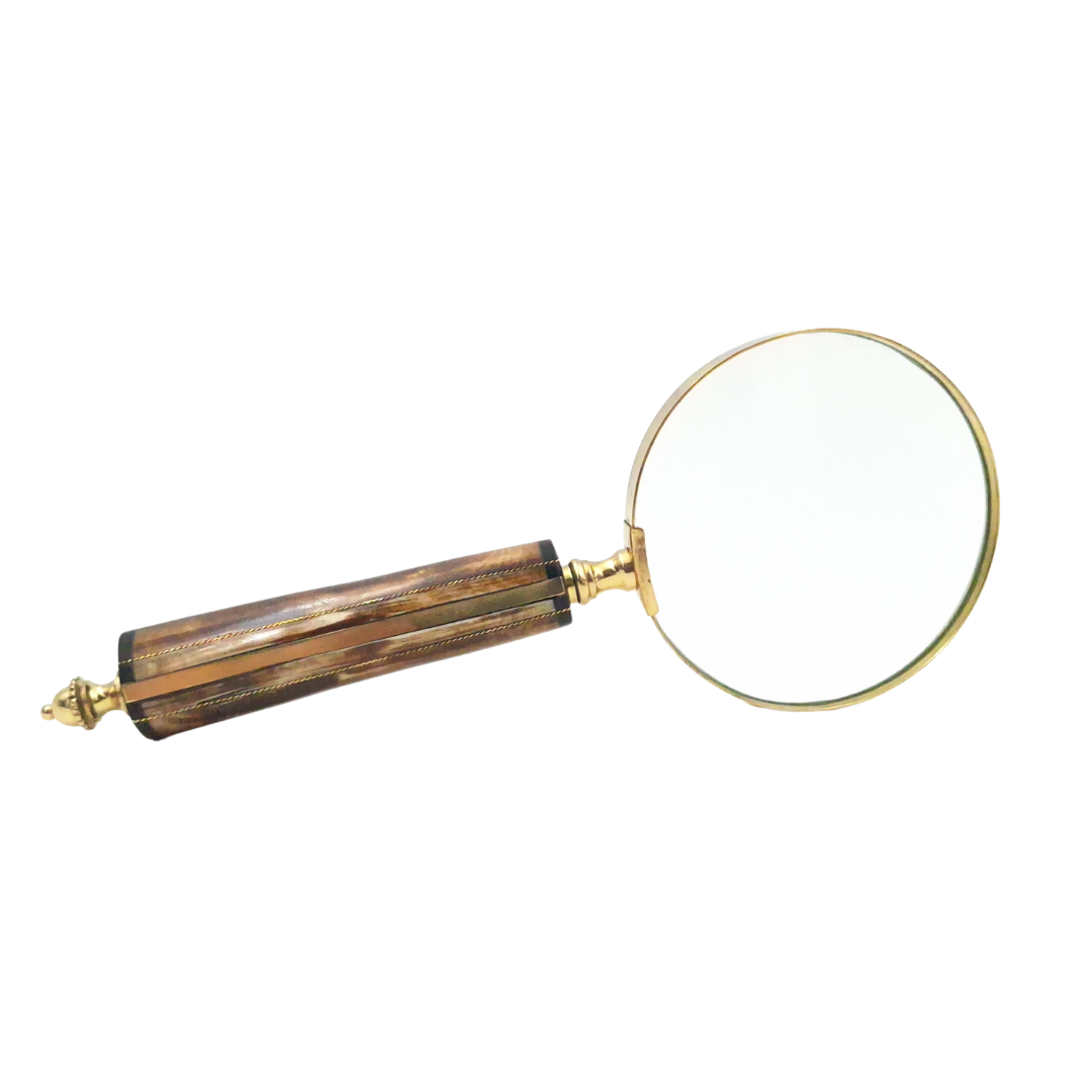 MFM Magnifying Glass with Brass Frame and Bone Handle, 3.5x Magnification, Personalizable with Engraving, Ideal Gift for Collectors, Gold and White/Cream, Dimensions 10 x 23 x 1.9 cm