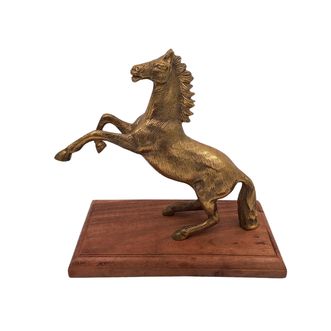 Horse - Aluminum Figurine on a Wooden Base - NI9537