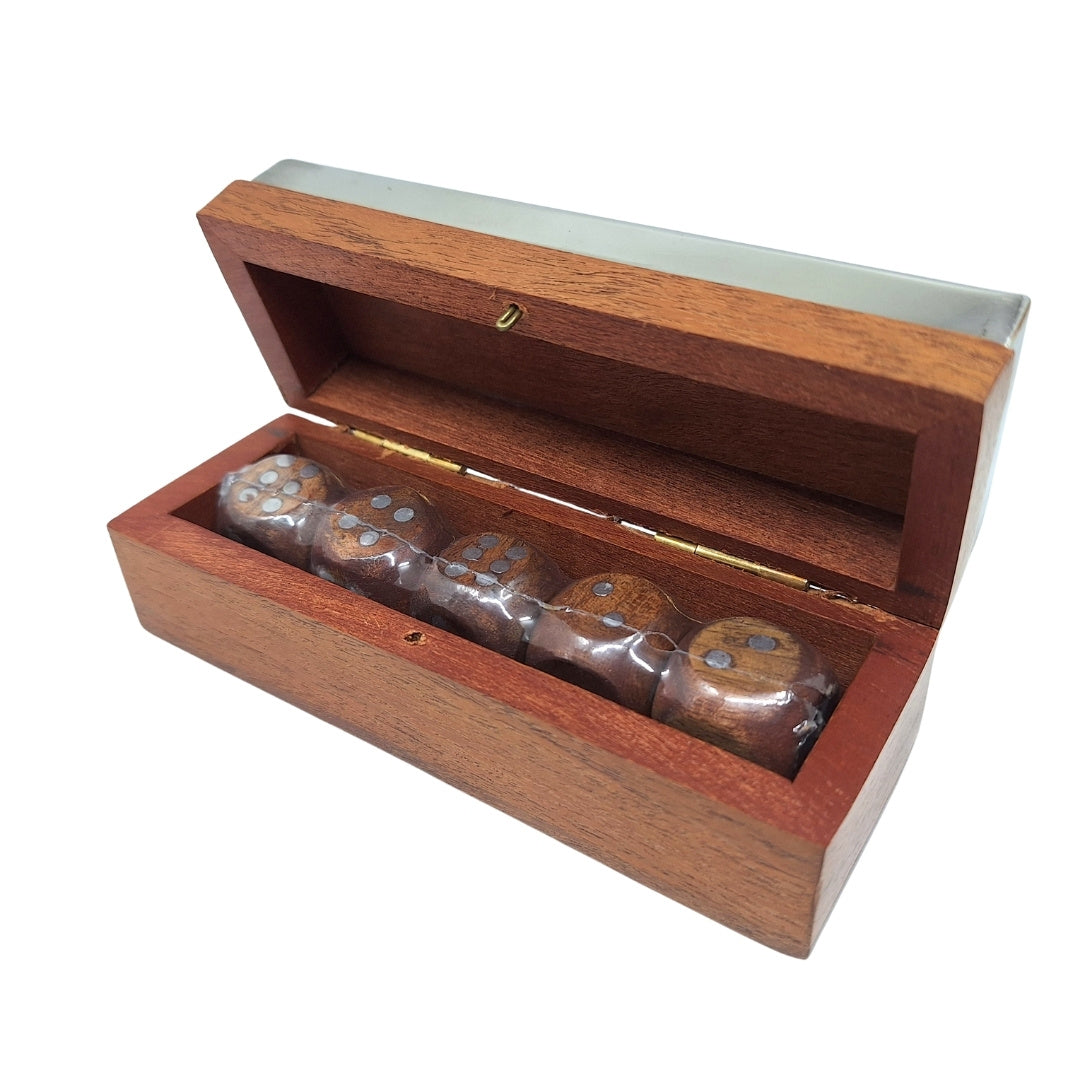 Dice Game in a Wooden Box with a Metal Top - G1117