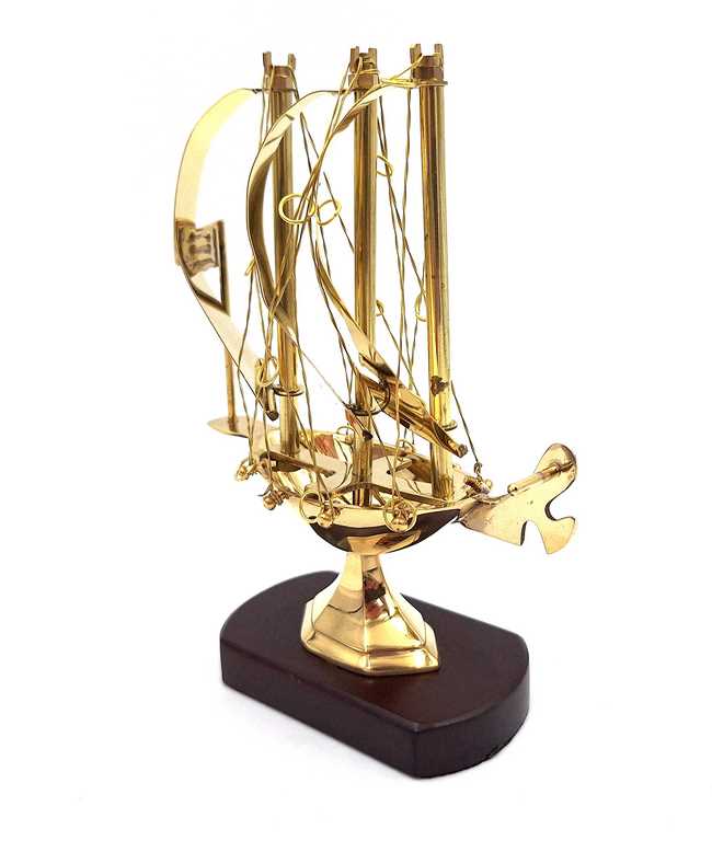 Brass Ship on a Wooden Base 20 cm - N-4450A