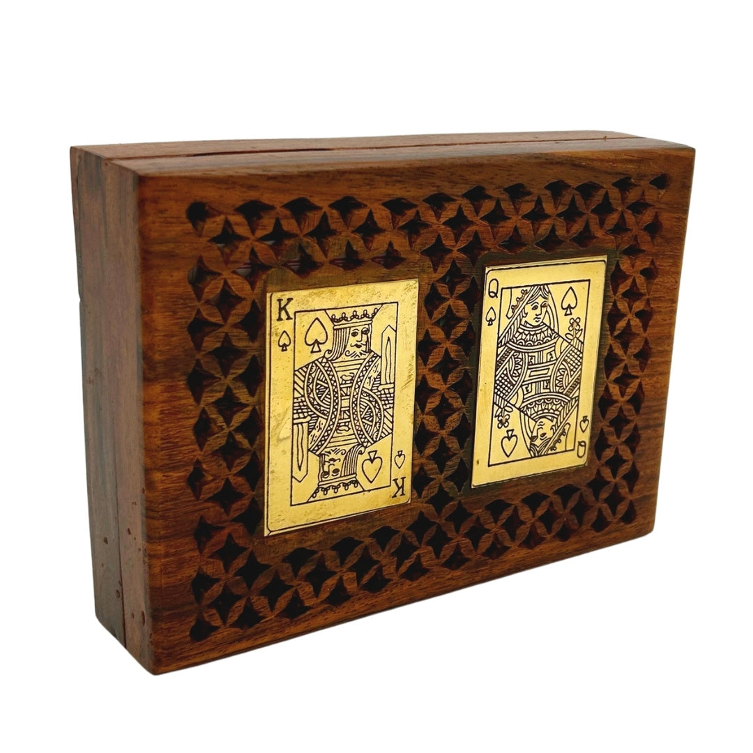 Elegant Set of Two Decks of Playing Cards in a Wooden Box with Personalization and Engraving Option