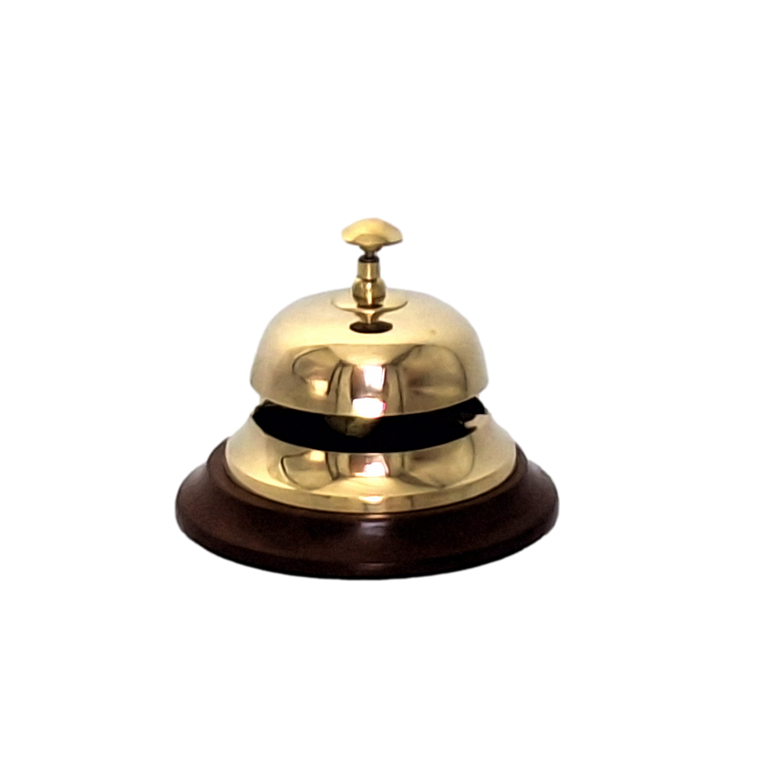 Brass hotel gong on a wooden base - TB27/4