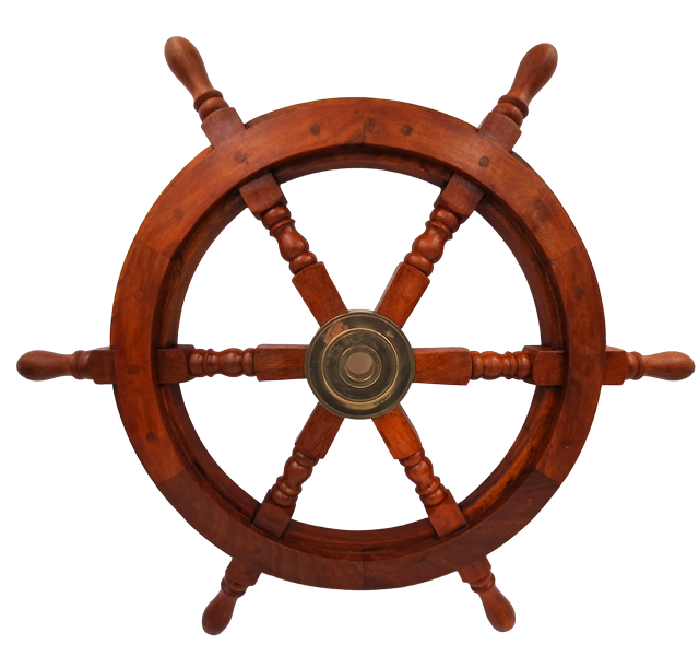 Wooden Ship’s Wheel with Brass Insert - Diameter 60 cm - Retro Nautical Decoration as a Gift for a Sailor