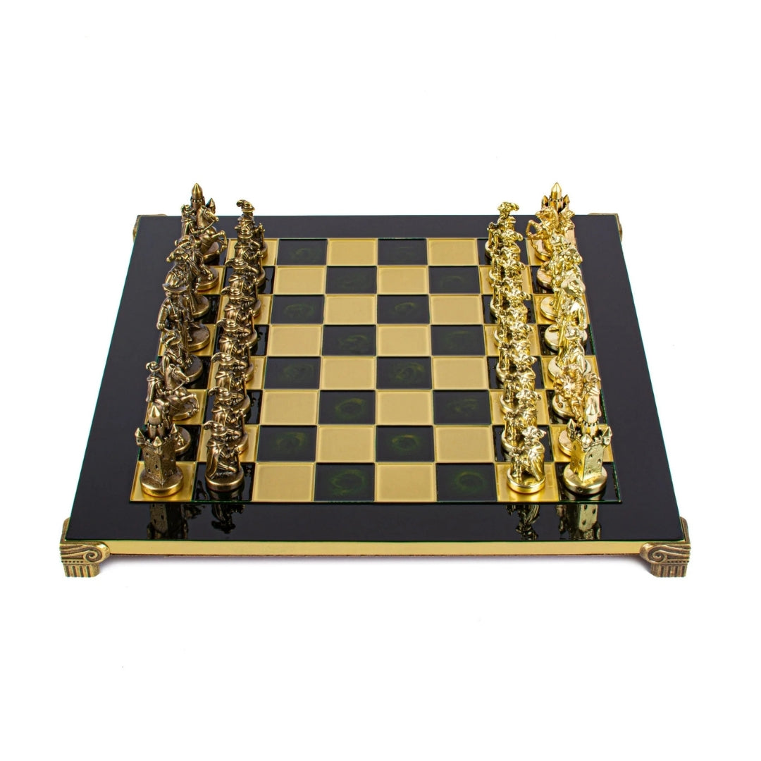 Exclusive Metal Chess Set – Brass Chessboard 44 x 44cm – Medieval – S12CBLU