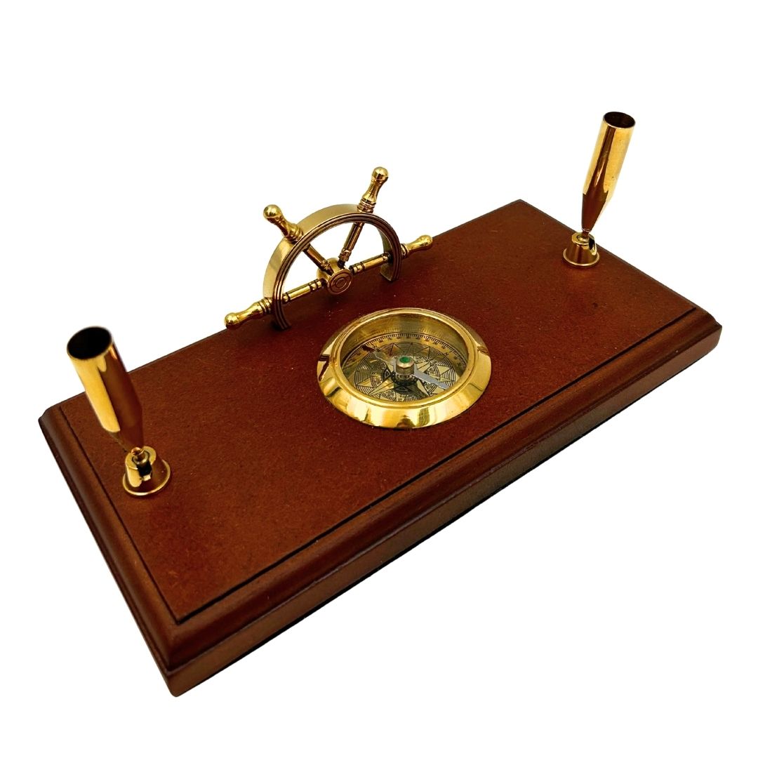 Nautical Desk Set – Ship's Wheel, Compass, Pen Holders – TT019
