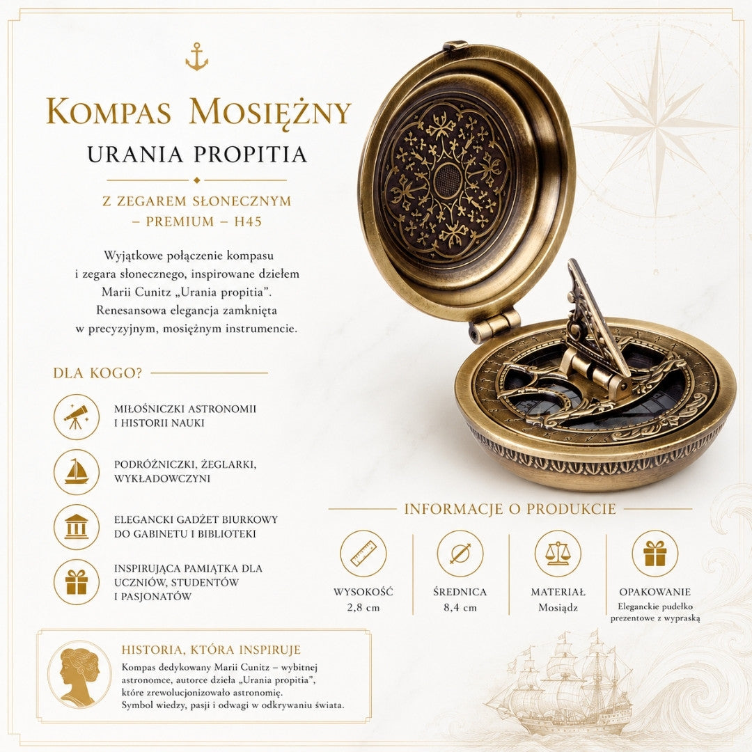 Brass Urania Propitia compass with sundial - premium - H45
