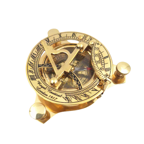 Brass Compass and Sundial in a Leather Case - SUN023F