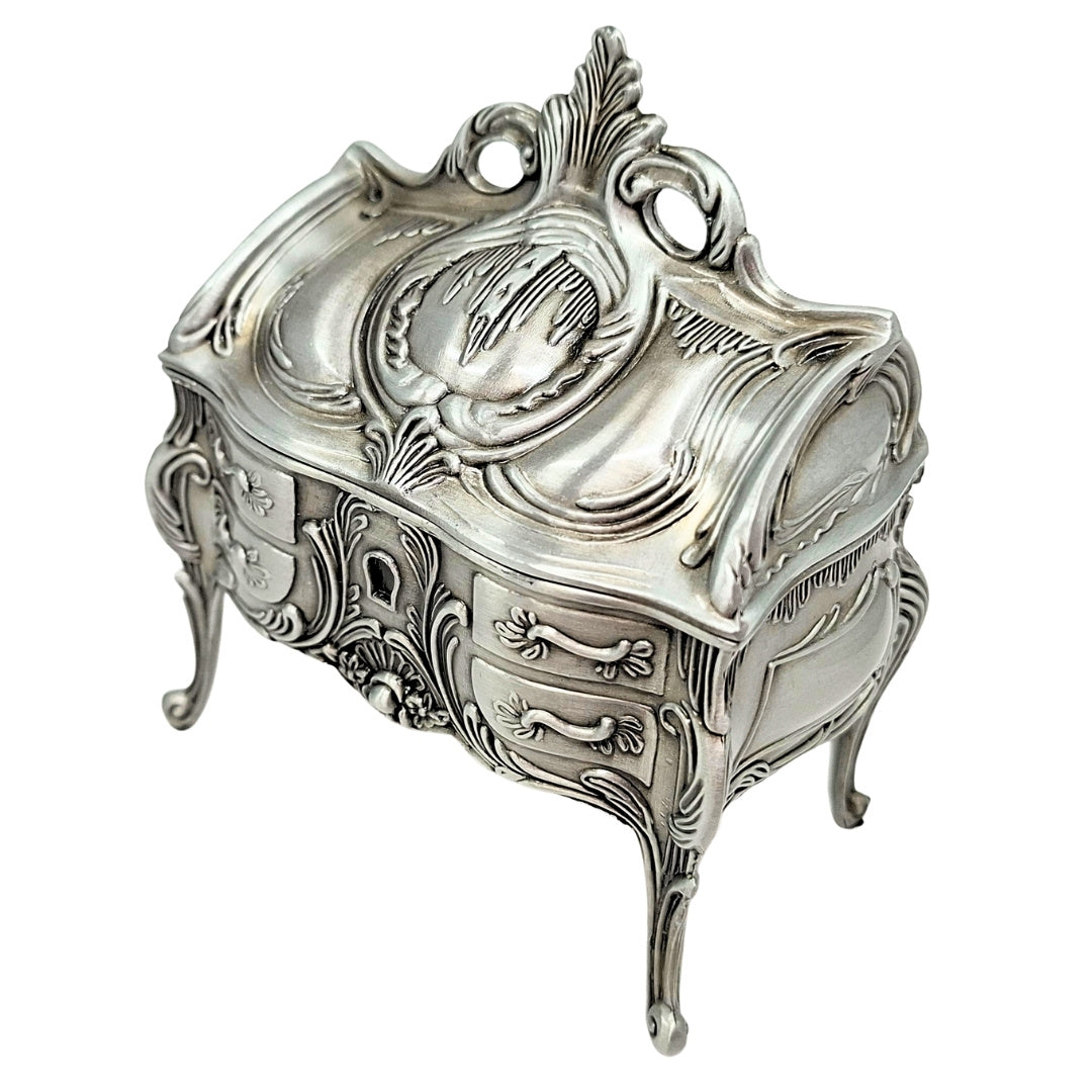 Metal Jewelry Box, Silver, Retro - 2056M