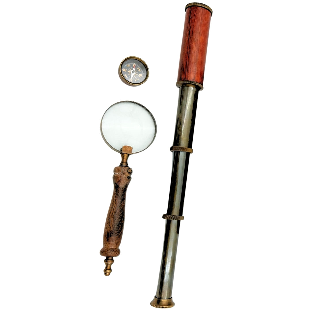Exclusive Retro Gift Set – Spyglass, Compass and Magnifying Glass - NC102369