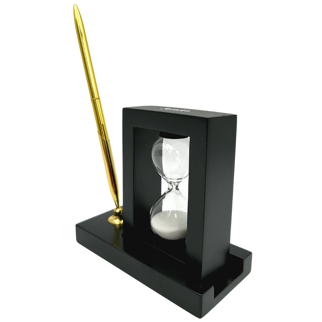 Decorative Desk Set with 3-Minute Hourglass and Pen Holder – 121W