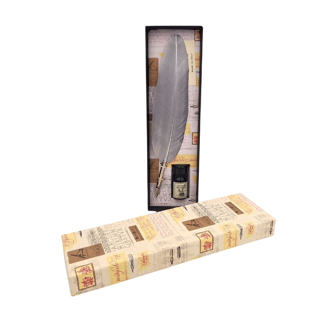 Calligraphy Set - Silver Goose Quill with Nib + Ink – 7262/A