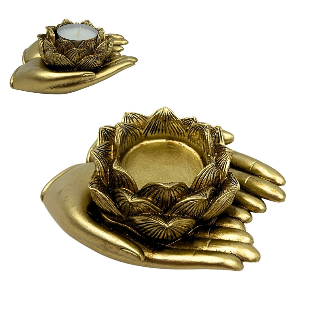 Gold Glamour Tealight Candle Holder – Hand – 311FJZ