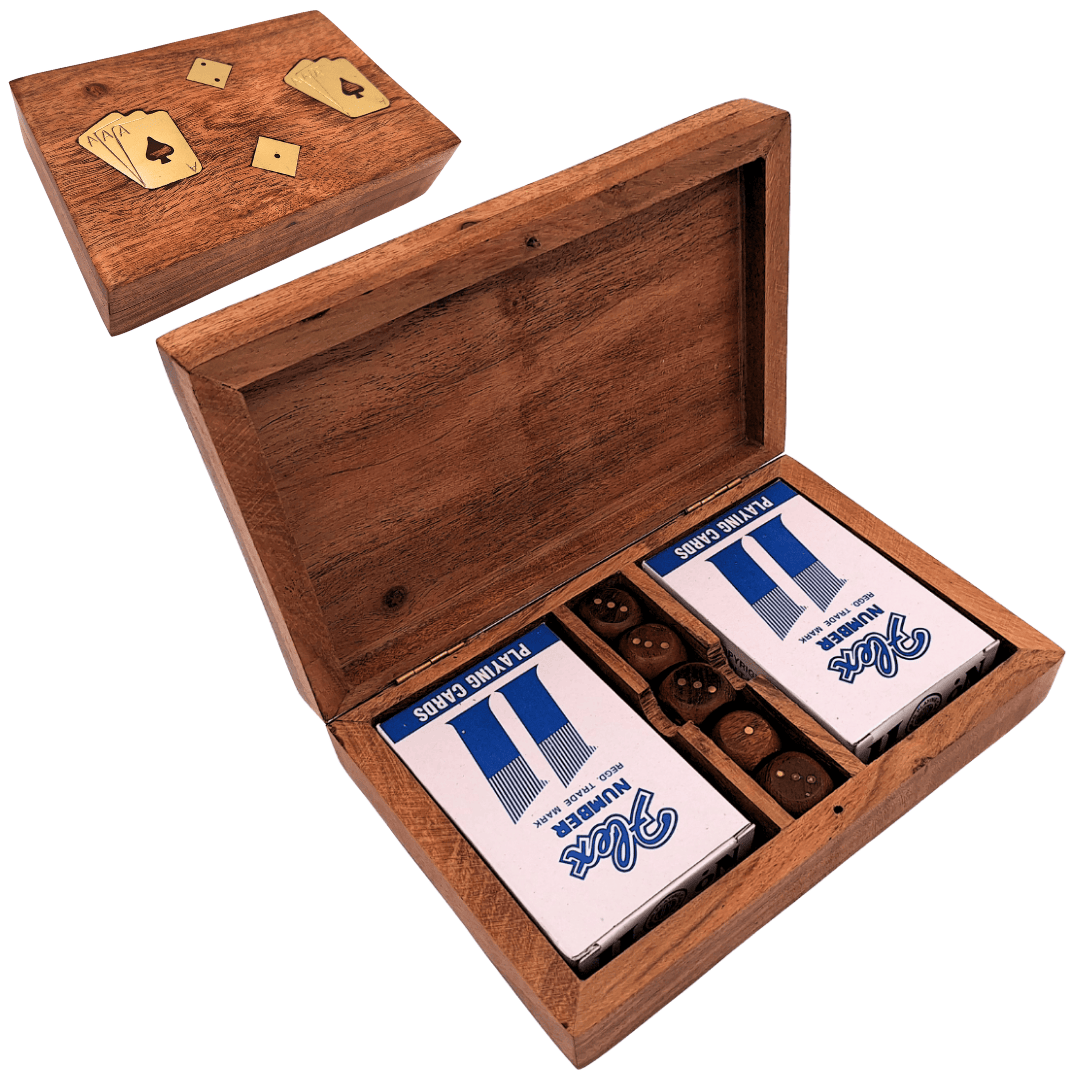 Two Decks of Cards and Dice in a Wooden Box - DNU-2790