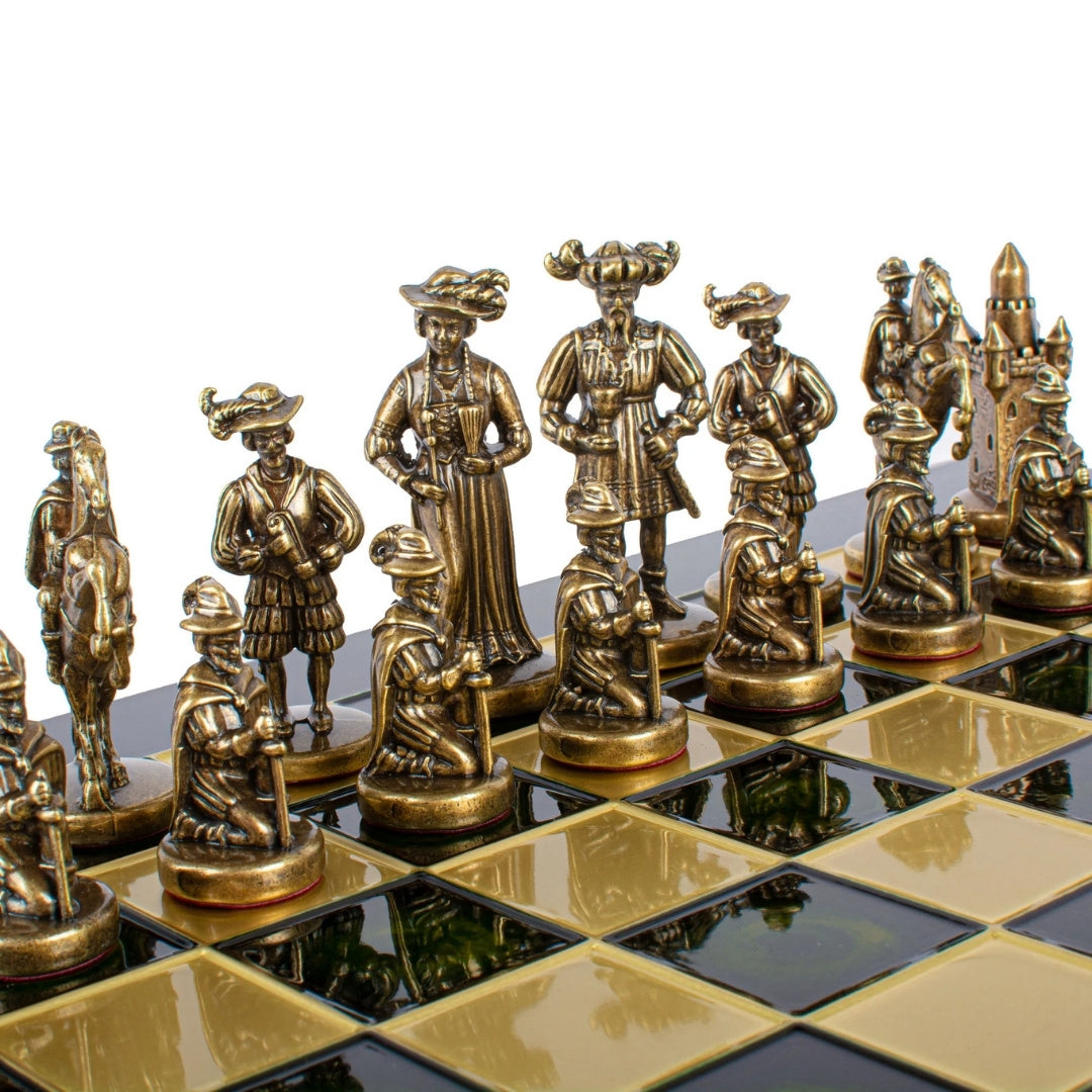 Exclusive Metal Chess Set – Brass Chessboard 44 x 44cm – Medieval – S12CBLU