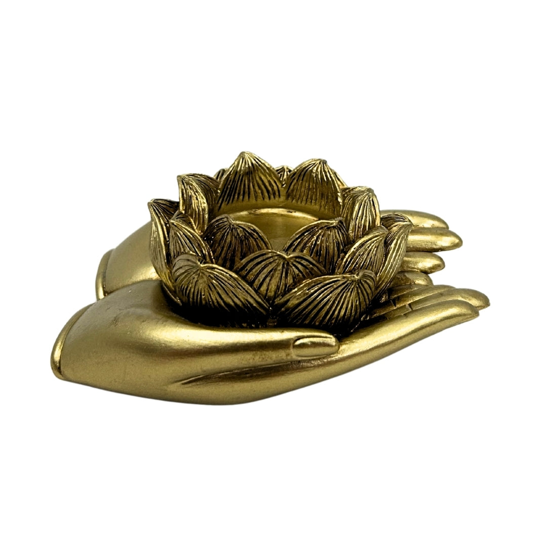Gold Glamour Tealight Candle Holder – Hand – 311FJZ