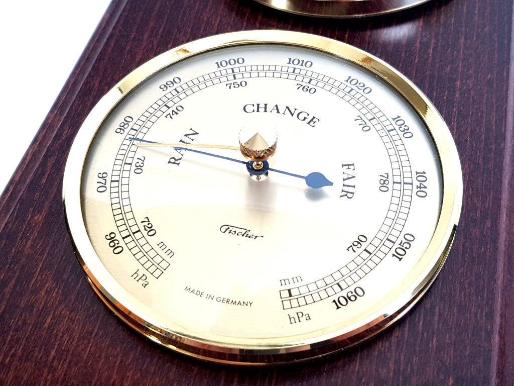 Fischer weather station - barometer hygrometer thermometer - brass wood - 9176-22