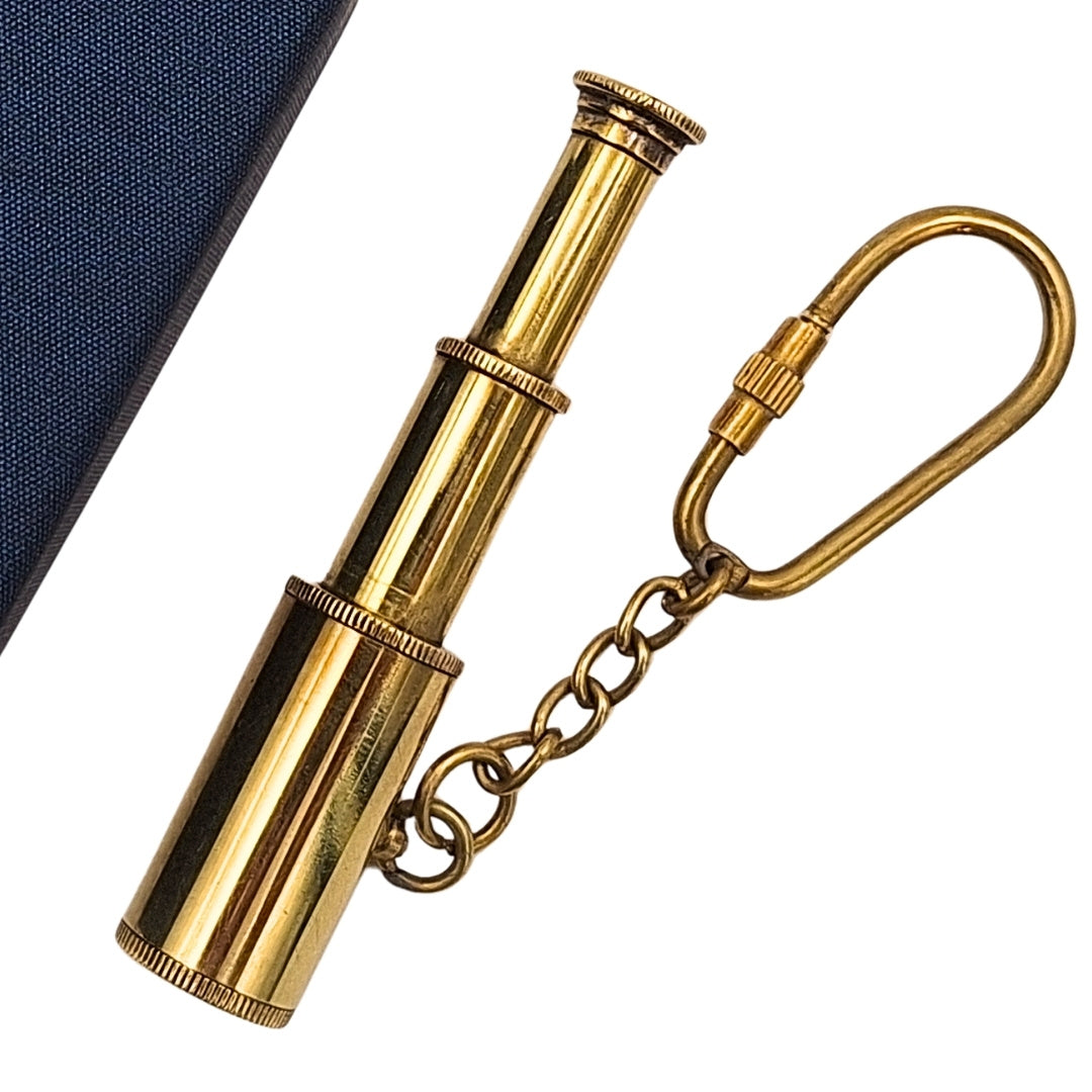 Brass Spyglass Keychain in an Elegant Box – Retro Nautical Gift – KEY-0016A
