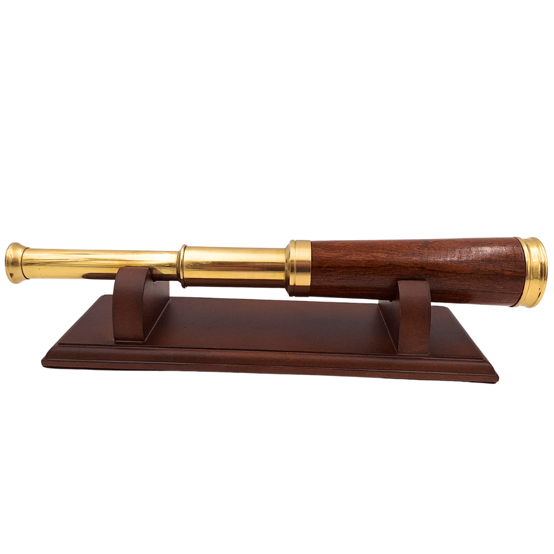 Brass and Wooden Spyglass on an Elegant Wooden Base – Retro Decoration – CER029