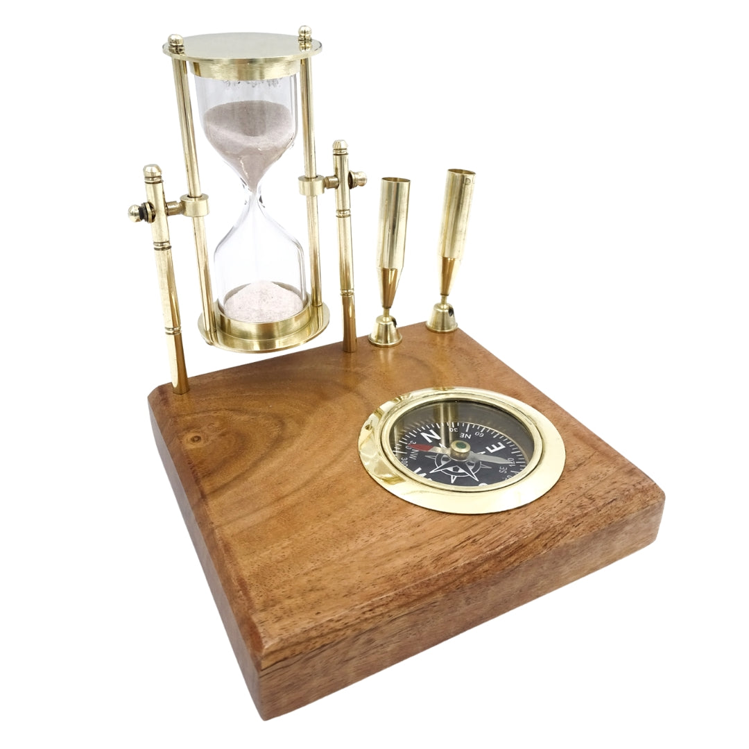 Retro Desk Set - Hourglass, Compass, and Pen Holders - NC2618OP