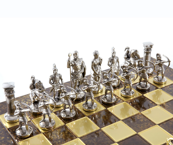 Large Exclusive Brass Chess Set – Gold and Silver - Archers 44x44cm – S10BGS