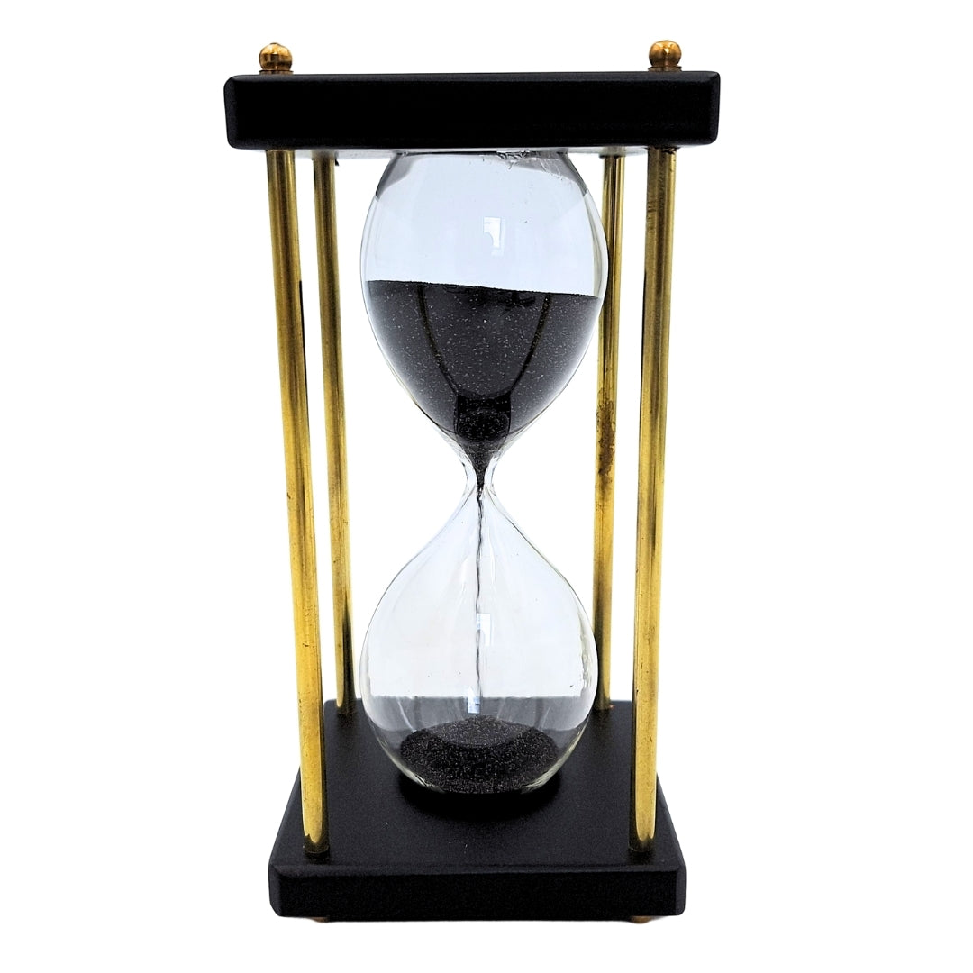 Brass-and-Wooden Hourglass 5 minutes – Black Sand – Elegant Retro Decoration - STRS