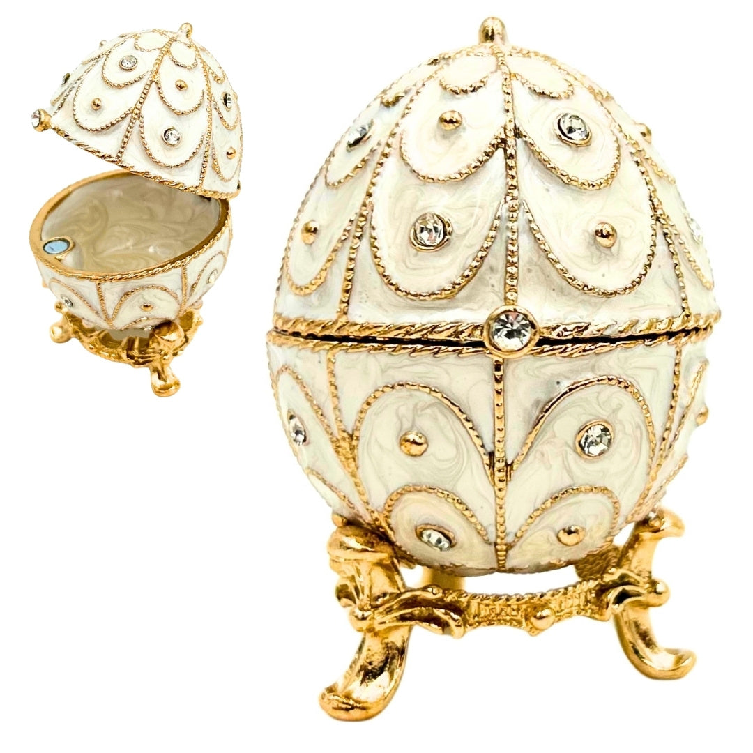 Exclusive Metal Fabergé Egg Trinket Box with Crystals - B0748-17WH