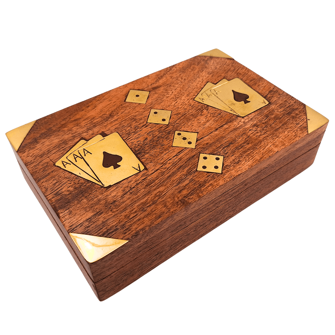 Game Set - Two Decks of Cards and Dice in a Wooden Box – Elegant Gift for a Player – DNU-008