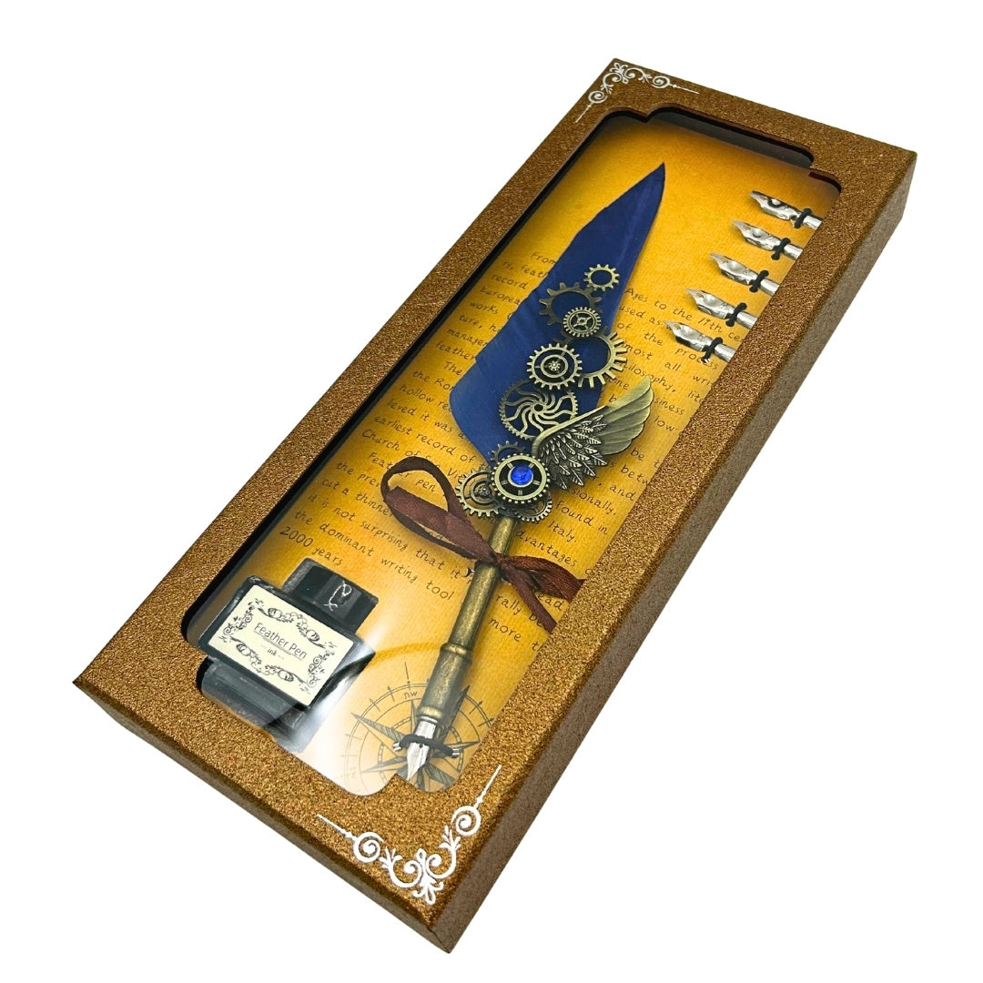Retro Calligraphy Set with Blue Goose Quill Vintage 6 Nibs Ink Gift – EE11