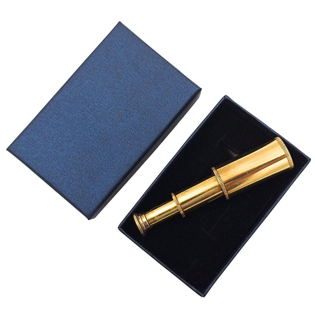 Brass Spyglass Keychain in an Elegant Box – Retro Nautical Gift – KEY-0016A