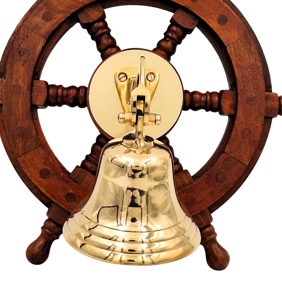 Brass Ship's Bell in a Steering Wheel – Nautical Decoration - NC2356A