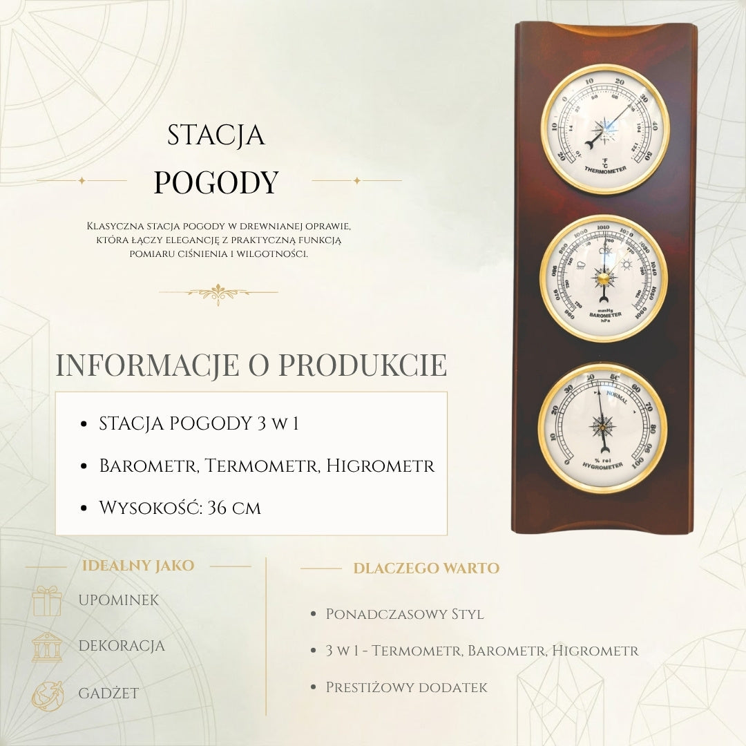 Elegant Weather Station – Barometer Thermometer Hygrometer 36cm Retro - YG336