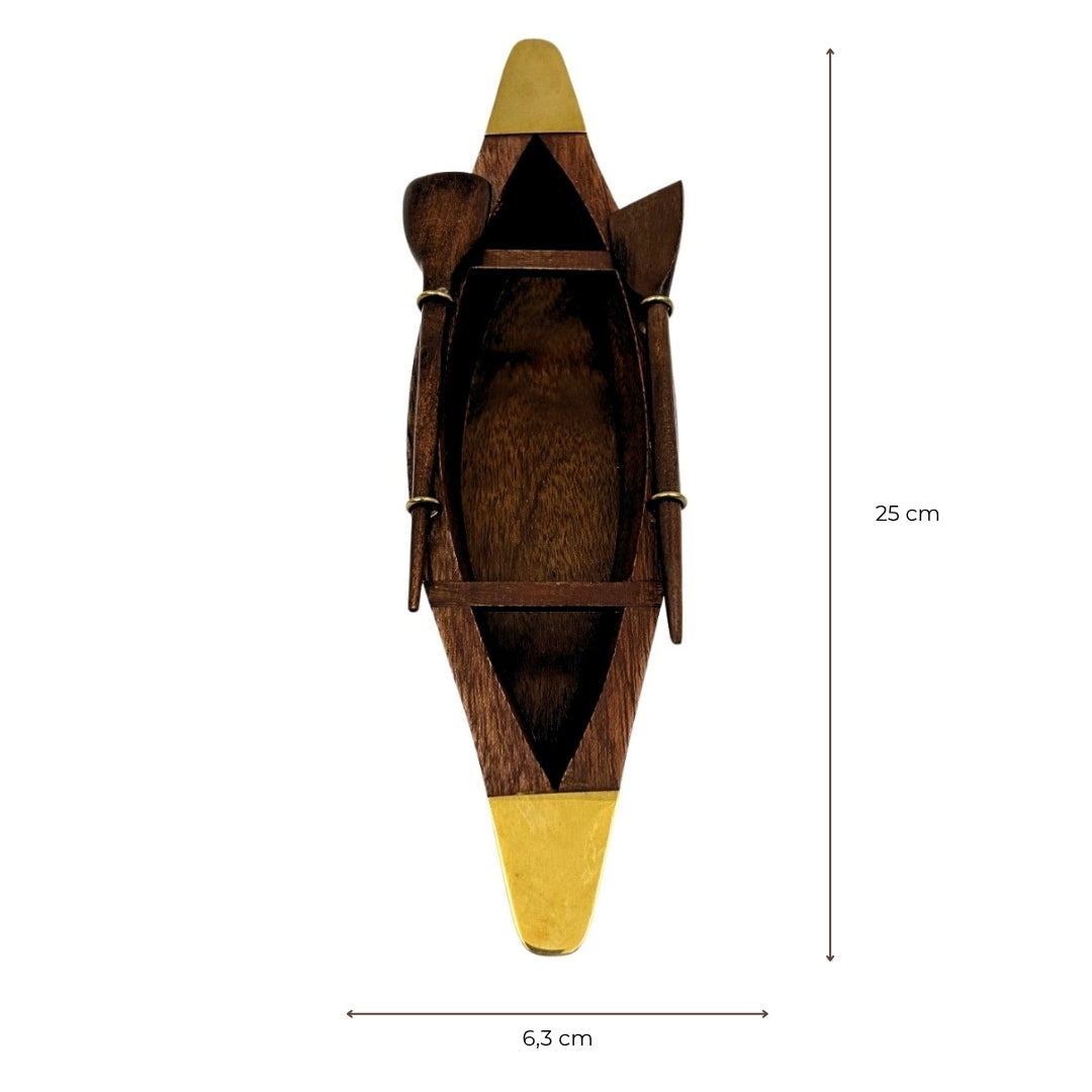 Elegant Wooden Boat Model 25 cm - Desk Decoration with Brass Elements - Ideal Gift for a Sailor with Engraving Personalization Option - Nautical and Retro Style