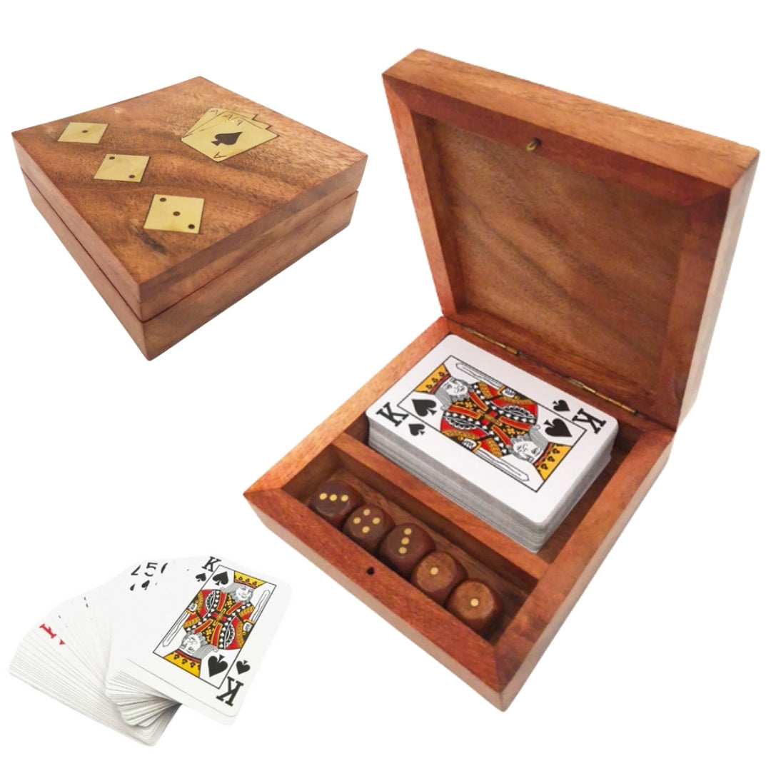 PRODUCT DEFECT: Elegant Game Set - Deck of Cards and Dice in a Wooden Box OUTLET- DNU-010AB