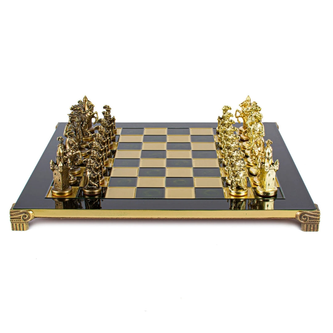 Exclusive Metal Chess Set – Brass Chessboard 44 x 44cm – Medieval – S12CBLU
