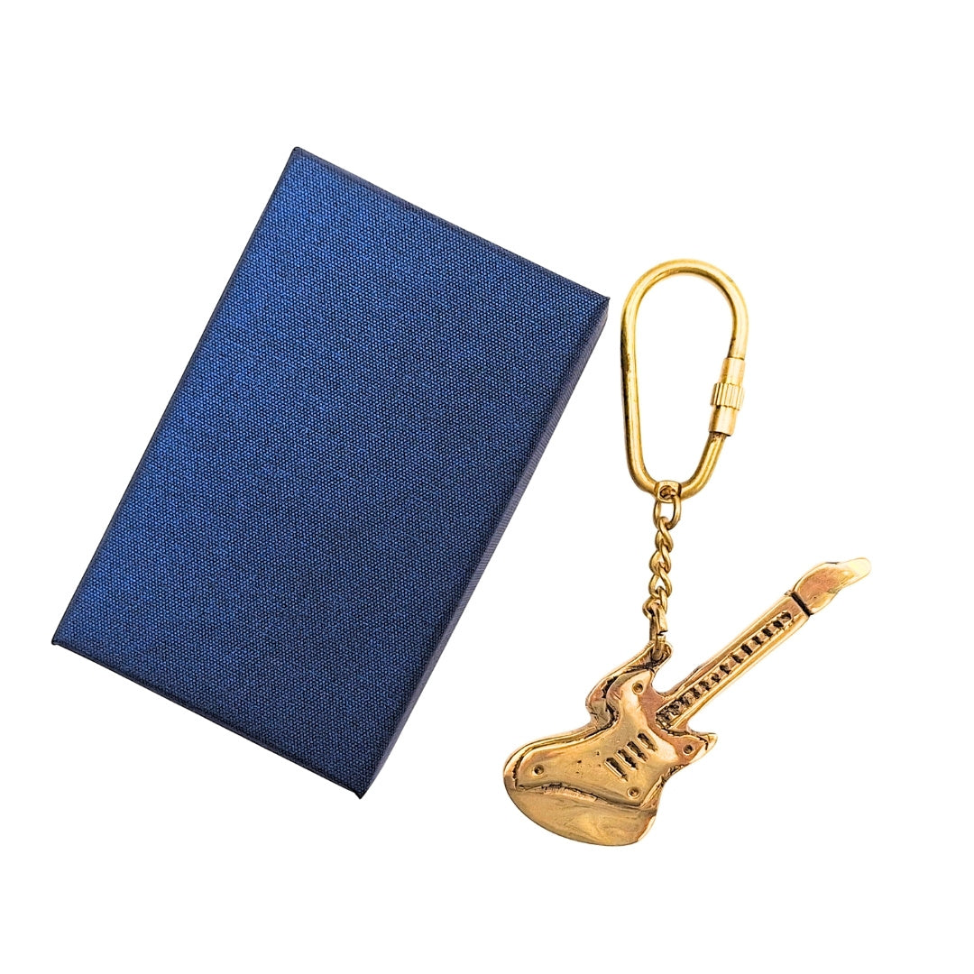 Brass Guitar Keychain in an Elegant Box – Gift for a Guitarist - KRT21A