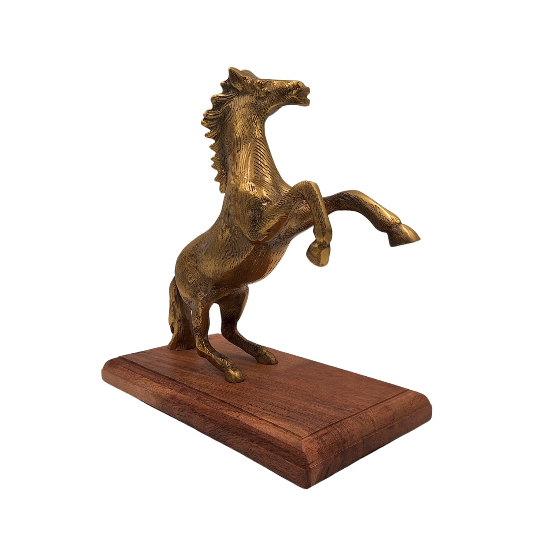 Horse - Aluminum Figurine on a Wooden Base - NI9537