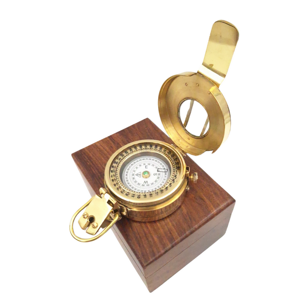 Brass Compass for Engineer, Surveyor, Soldier in a Wooden Box - CA32/2.5