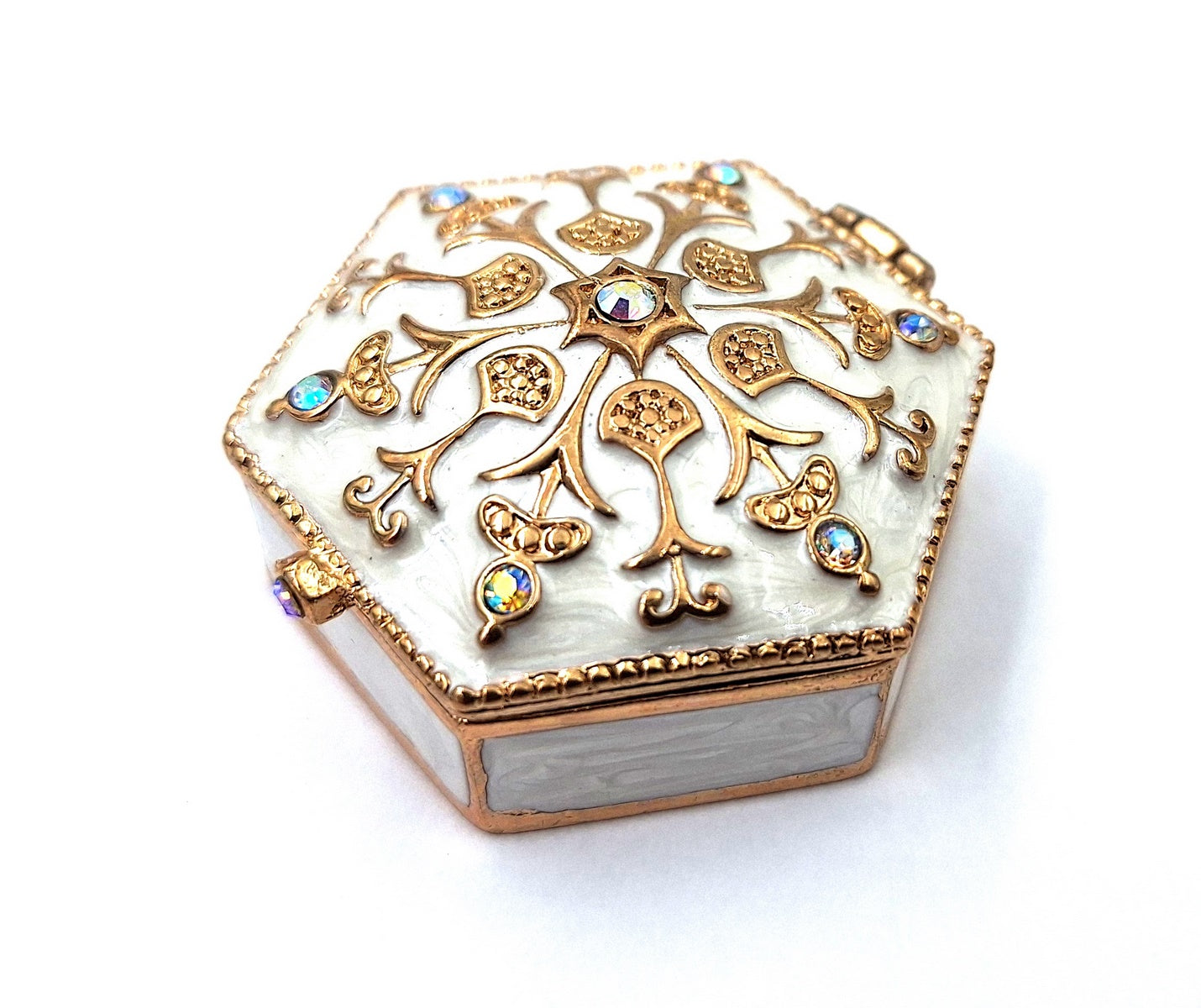 Richly Decorated Metal Gift Box with Crystals - B0035-08WH