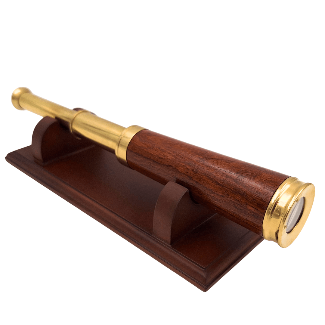 Brass and Wooden Spyglass on an Elegant Wooden Base – Retro Decoration – CER029