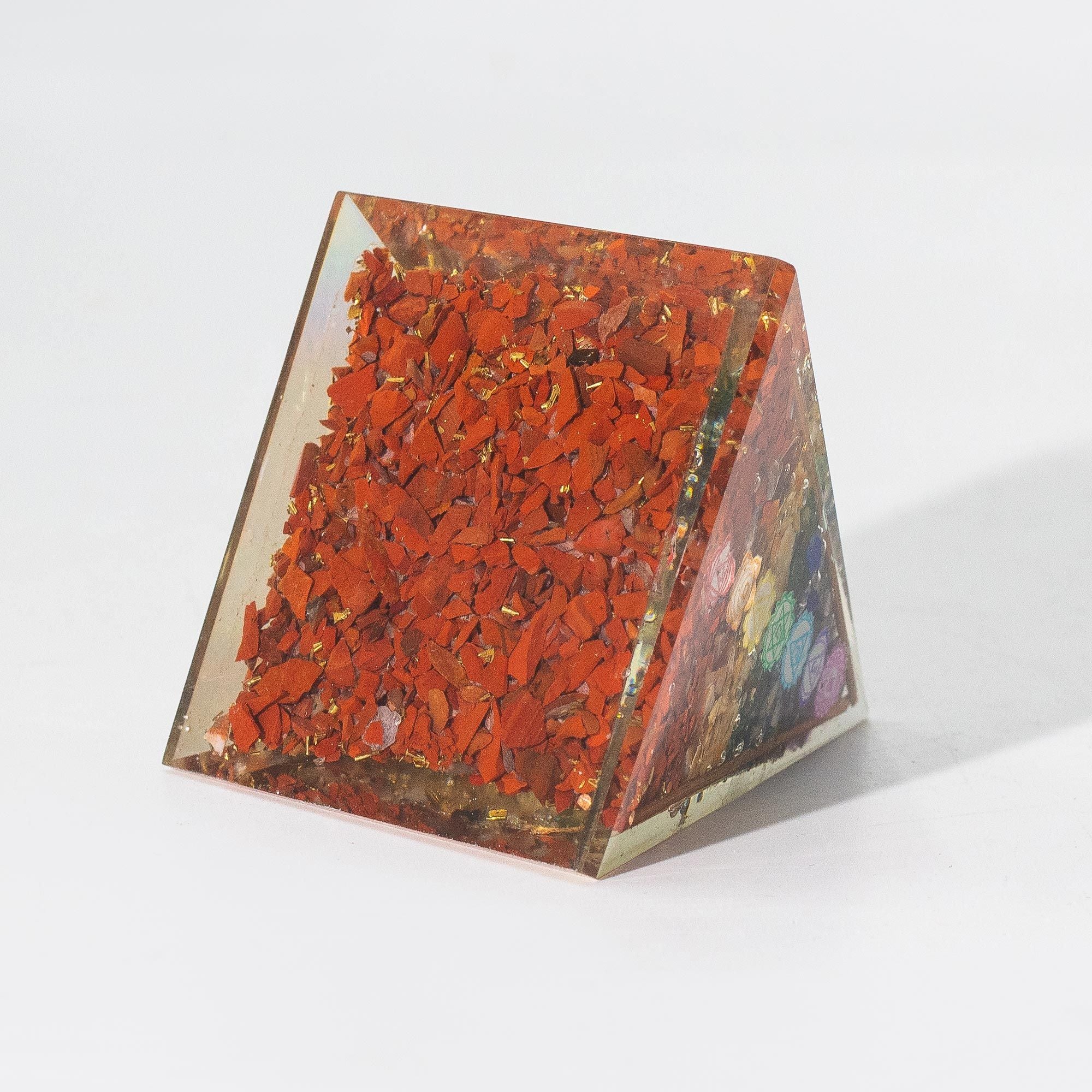 Medium Orgonite Pyramid 7x6 cm with Copper Rods and 7 Chakra Stones - Multicolor Element of Energy Harmony for Gift