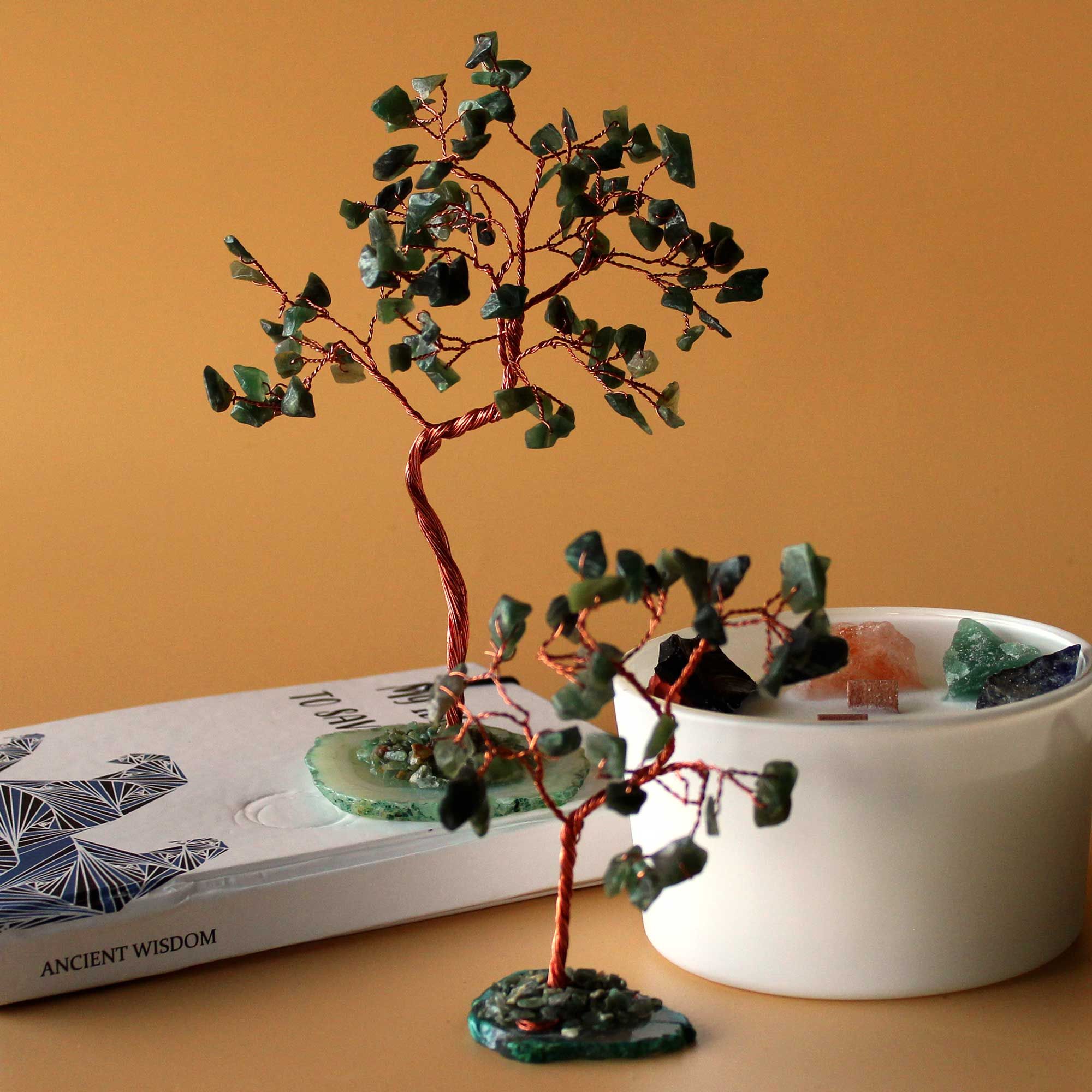 Aventurine Tree on Agate Base - Green, 10 cm, 35 Crystals