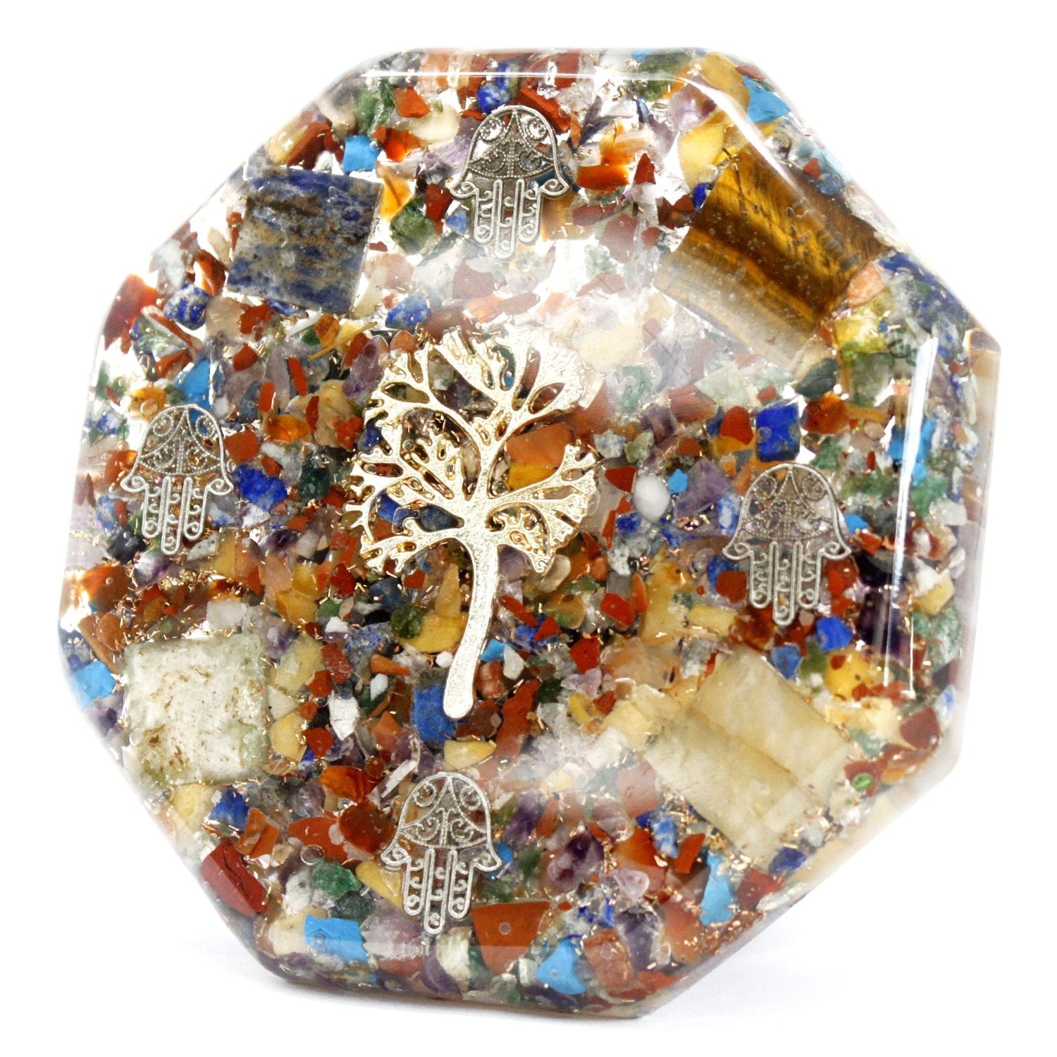Orgonite Desk Power Pack - Tree of Life - Large - Handmade with Gemstones and Copper - Perfect Gift - Dimensions 11 cm x 1.5 cm - Protection from Electromagnetic Pollution - Symbol of Harmony and Energy