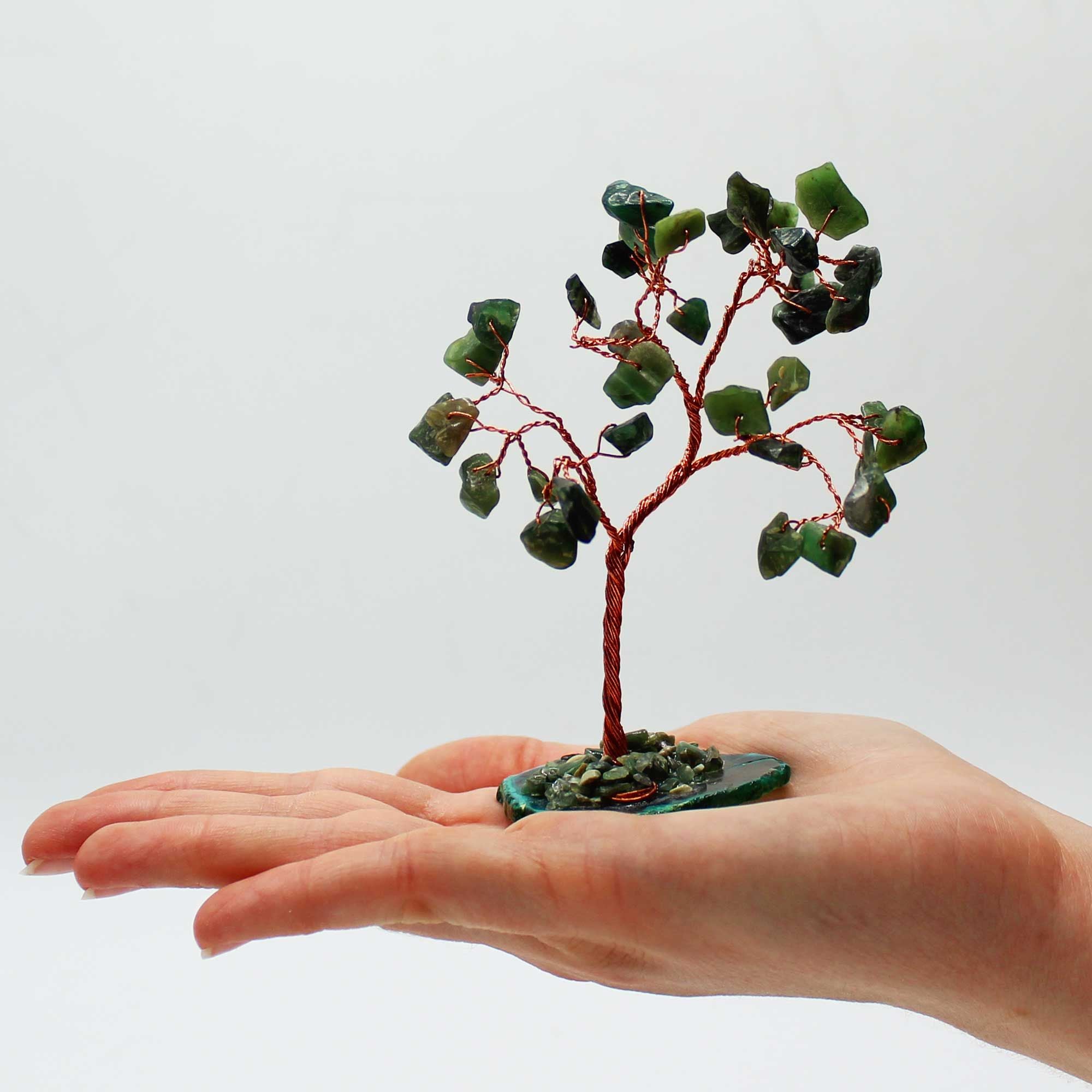 Aventurine Tree on Agate Base - Green, 10 cm, 35 Crystals